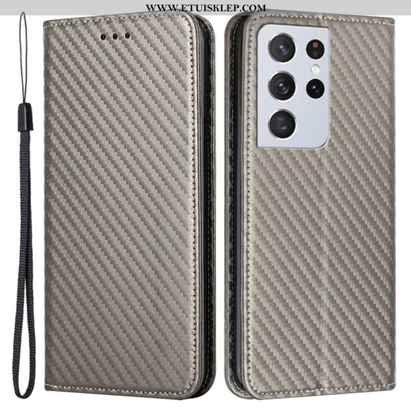 Etui Na Telefon do Samsung Galaxy S21 Ultra 5G z Łańcuch Etui Folio Pasek Z Włókna Węglowego